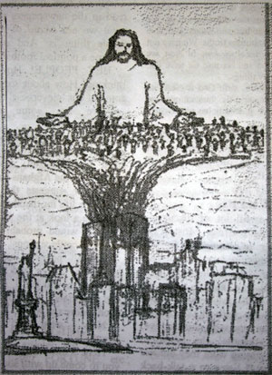 Drawing of september 11 by eight year old girl showing the terrible occurrence.